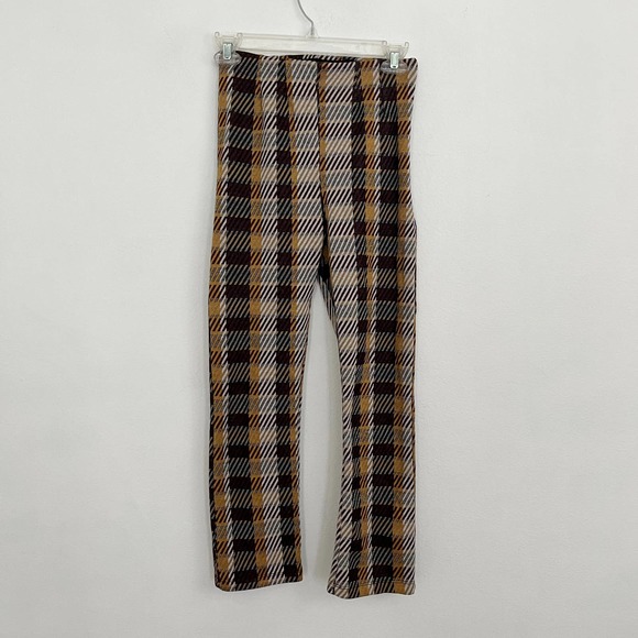 Free People Clean Crop Flare Pants Women's Size 0 Yellow Plaid Elastic Waist - Picture 1 of 9